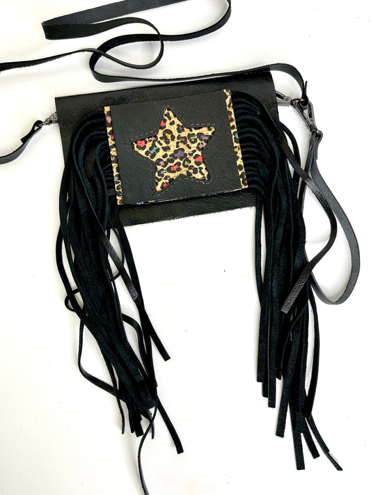 Small Crossbody Star- multiple hide options - Patches Of Upcycling Yes Fringe / Colorful Leopard Cork Handbags A Patch of Upcycling
