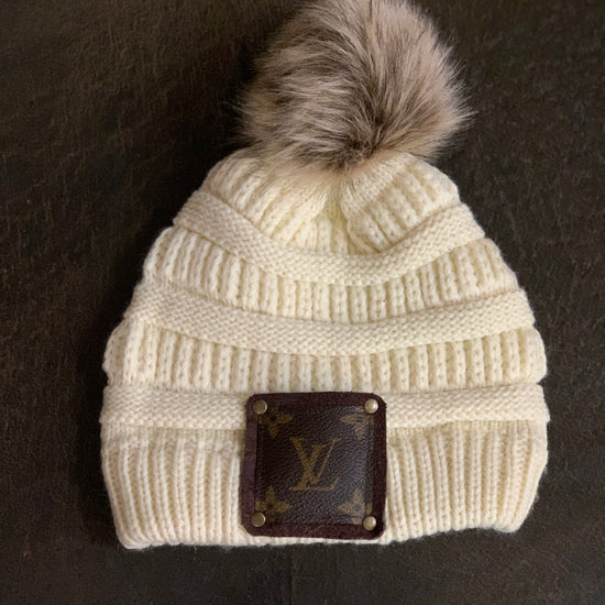 Beanie with LV patch and antique hardware - Patches Of Upcycling Camel Hats Patches Of Upcycling