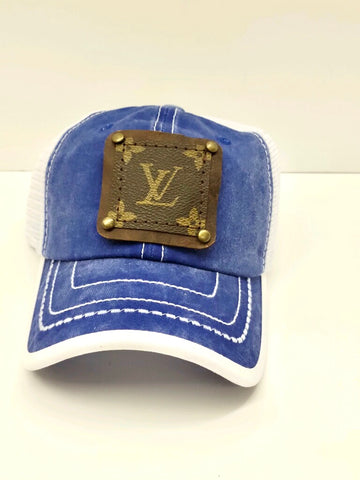 - Blue Hat with White Detailing Brown/Antique - Patches Of Upcycling