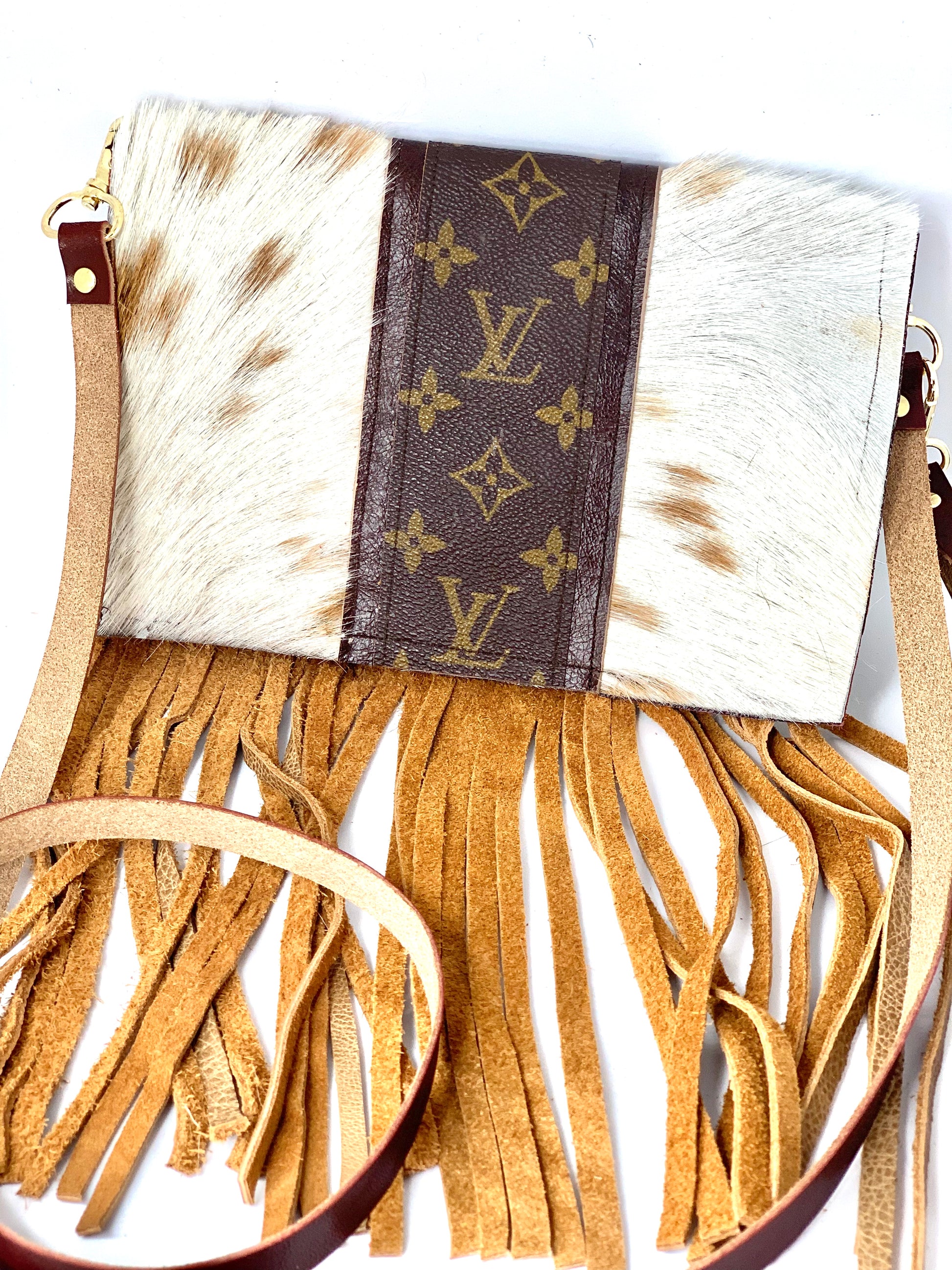 Small Crossbody Carmel Kelsey, Strip Brown - Patches Of Upcycling