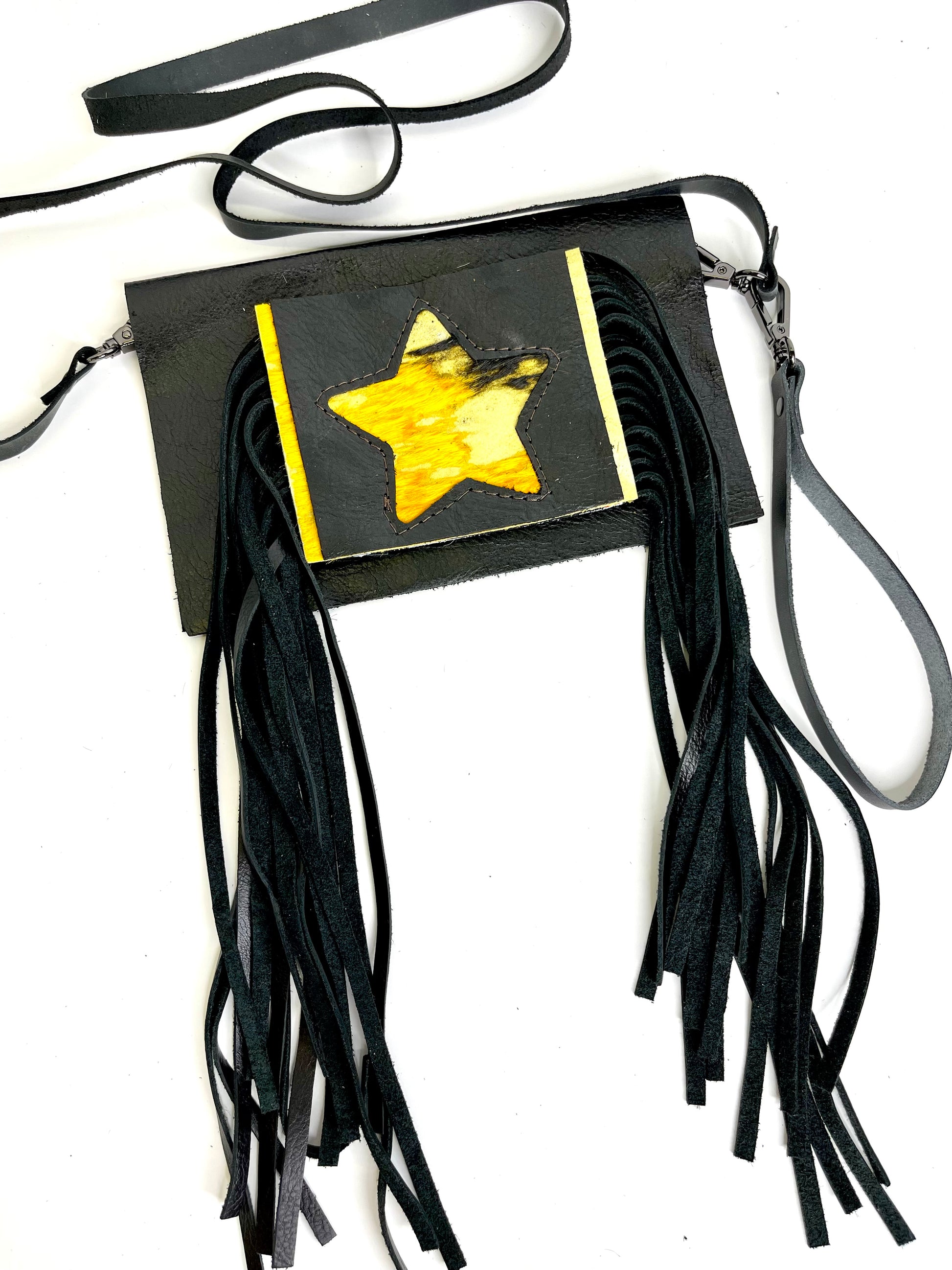Small Crossbody Star- multiple hide options - Patches Of Upcycling Yes Fringe / Yellow HOH Handbags A Patch of Upcycling