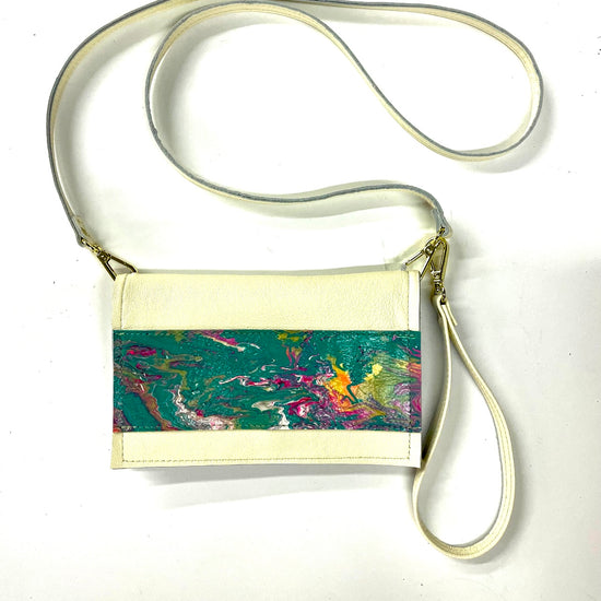 Small Crossbody Kaleidoscope cream with green, pinks, and yellows - Patches Of Upcycling