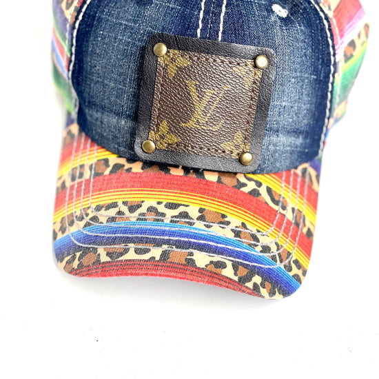 UU2 - Blue Jean Serape and Leopard Brim and Back , Black/Antique - Patches Of Upcycling