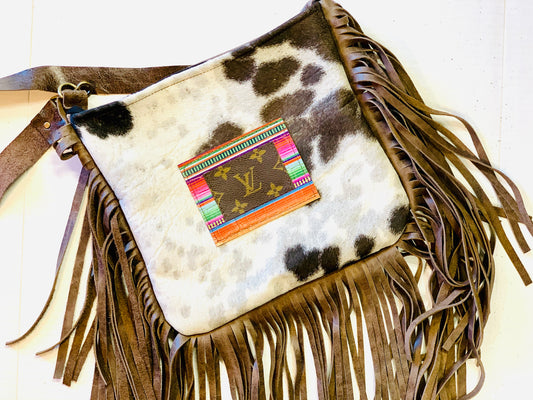 Medium Crossbody Short Haired Kelsey, Tricolor HOH Strip of Serape - Patches Of Upcycling