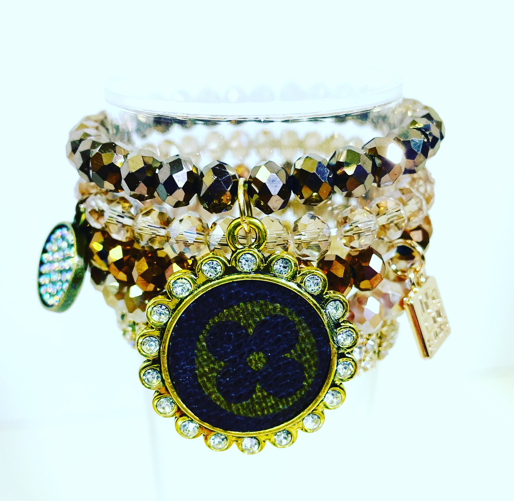 Grateful - Stacked Bracelet set- Gold clear - Patches Of Upcycling