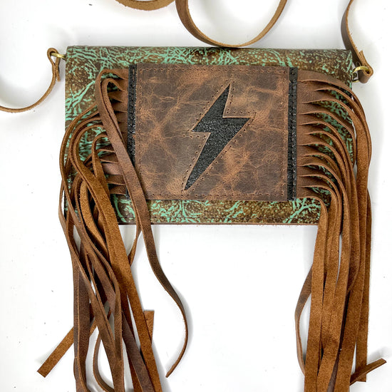 Small Crossbody lightening turquoise acid and brown - Patches Of Upcycling