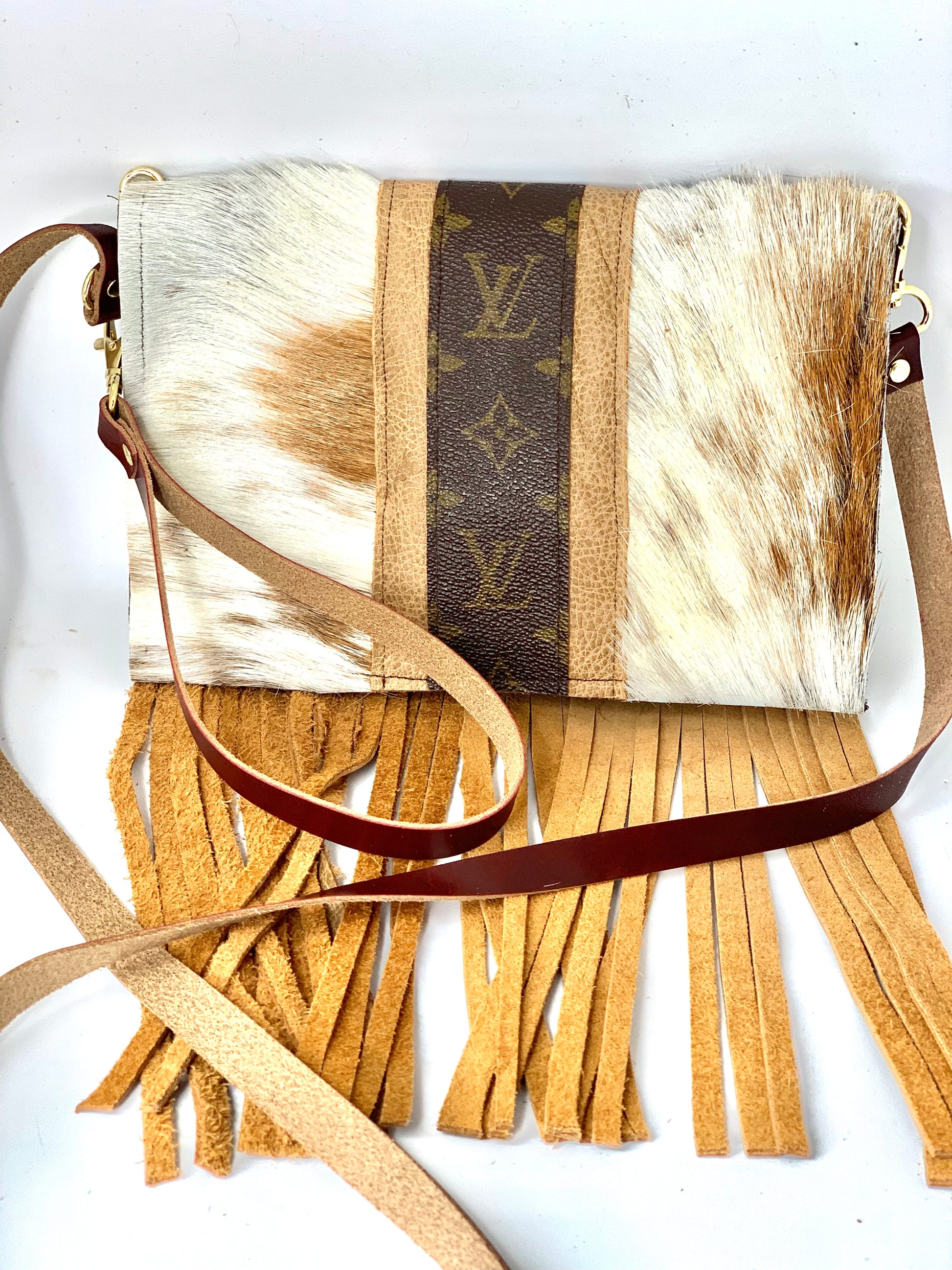 Small Crossbody Carmel Kelsey, Strip Brown - Patches Of Upcycling