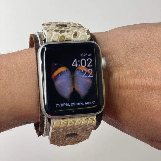iwatch band with snaps silver with gold Croc accents (large) - Patches Of Upcycling