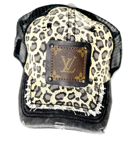 D3 - Cream leopard with black trim brim Black/Black - Patches Of Upcycling