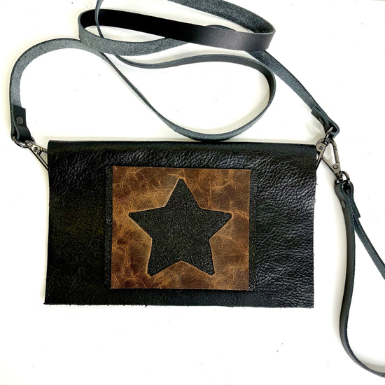 Small Crossbody Star- multiple hide options - Patches Of Upcycling No Fringe / Black Shine Handbags A Patch of Upcycling