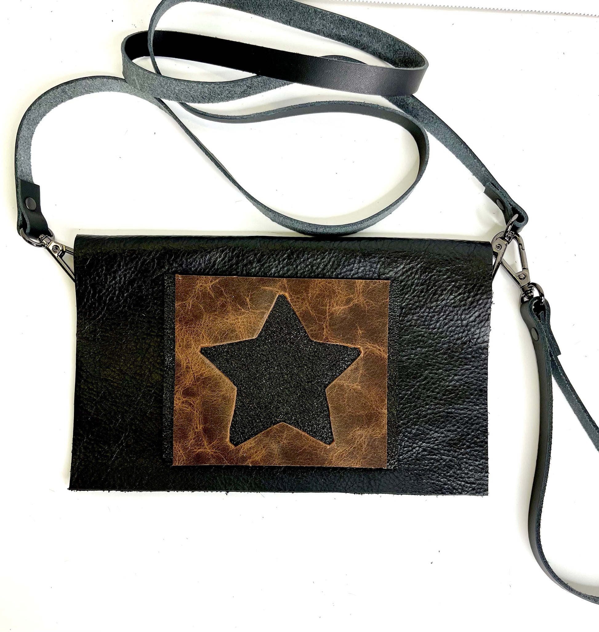 Small Crossbody Star- multiple hide options - Patches Of Upcycling No Fringe / Black Shine Handbags A Patch of Upcycling