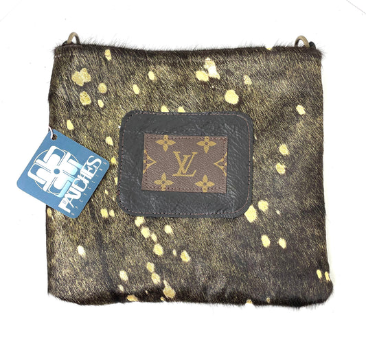 Medium Crossbody black acids gold in black patch - Patches Of Upcycling No fringe Handbags Patches Of Upcycling
