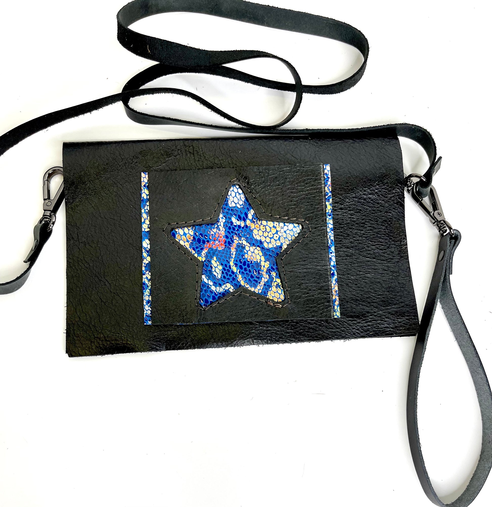 Small Crossbody Star- multiple hide options - Patches Of Upcycling No Fringe / Snake Blue Handbags A Patch of Upcycling