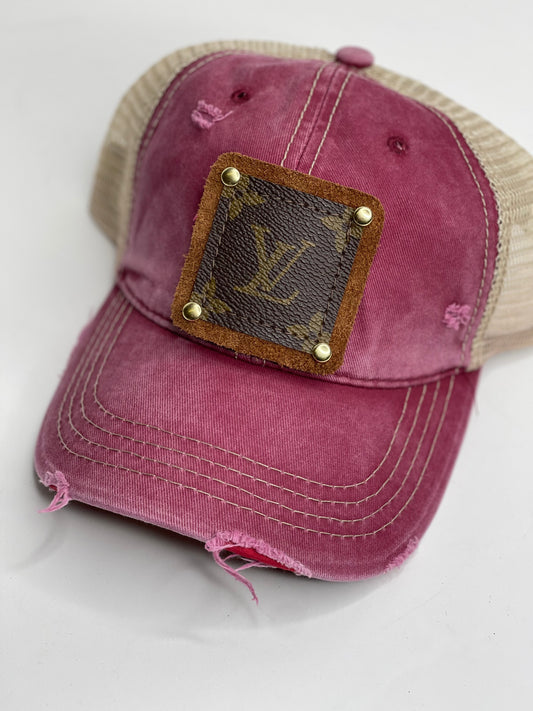 PP14 - Faded Maroon Distressed Hat with Cream Back Brown/Antique - Patches Of Upcycling