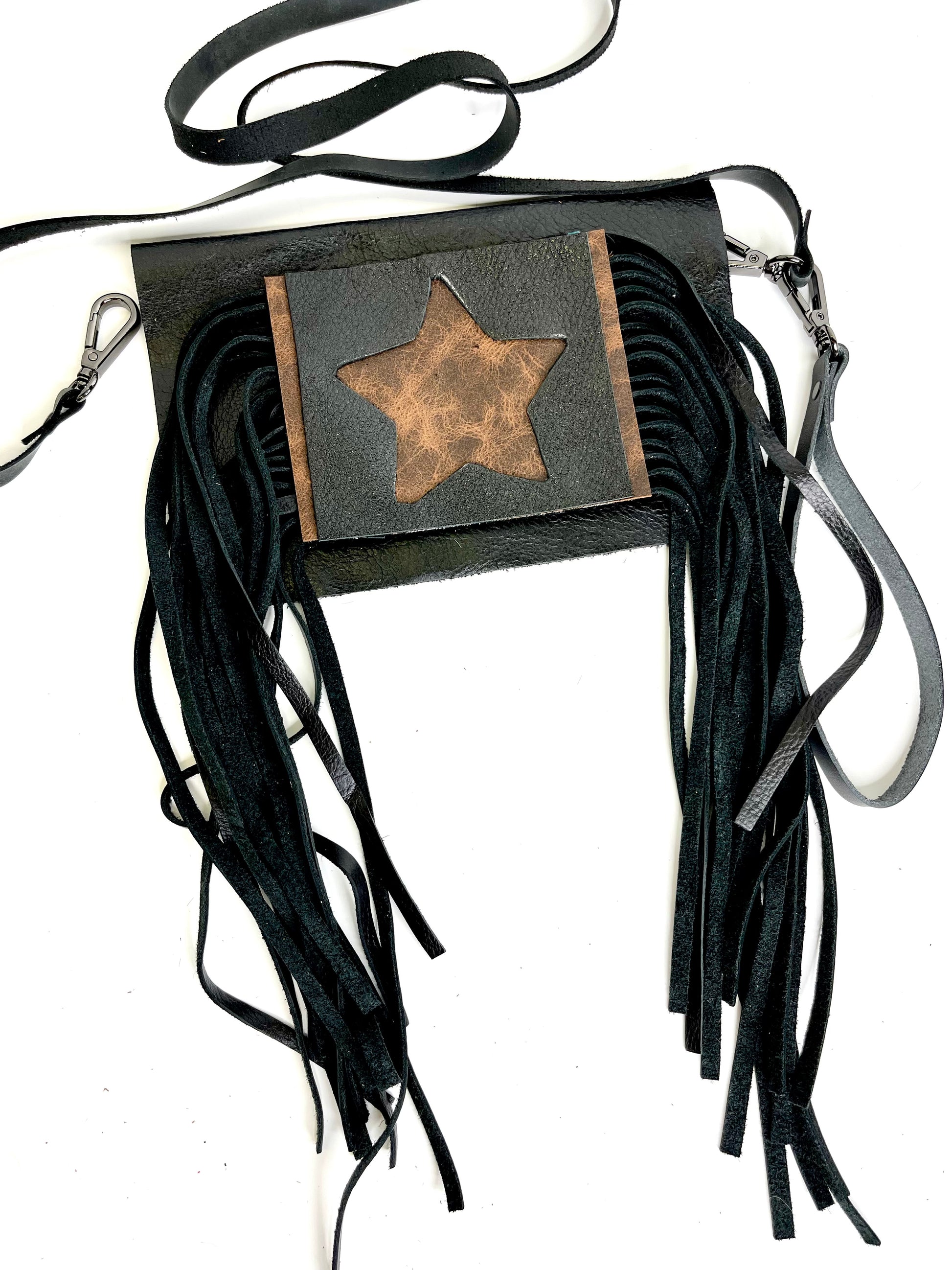 Small Crossbody Star- multiple hide options - Patches Of Upcycling Yes Fringe / Brown Handbags A Patch of Upcycling
