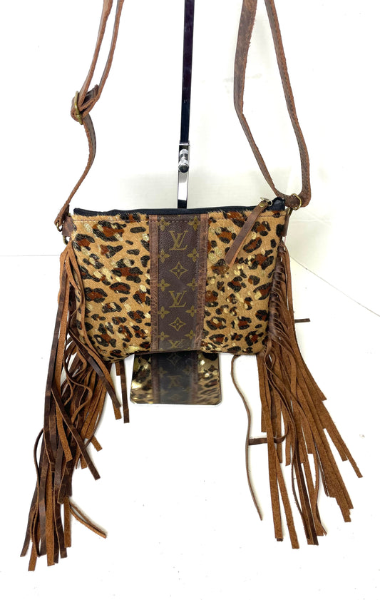 Medium Crossbody Leopard Acid Gold In Brown - Patches Of Upcycling