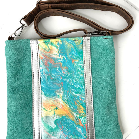 Kaleidoscope Medium Crossbody turquoise, green and silver - Patches Of Upcycling