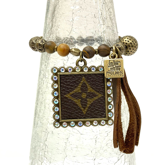 Stone- Antique hand beaded bracelet with square pendant - Patches Of Upcycling