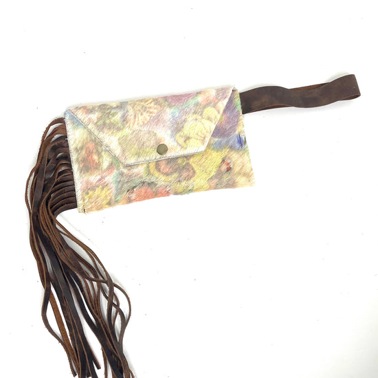 Petite Snap Wristlet with fringe in faded floral ( no patch) - Patches Of Upcycling