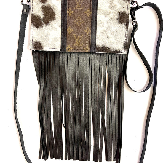 Small Crossbody Kelsey short HOH, Strip Black Accents - Patches Of Upcycling Fringe Handbags Patches Of Upcycling