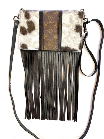 Small Crossbody Kelsey short HOH, Strip Black Accents - Patches Of Upcycling Fringe Handbags Patches Of Upcycling