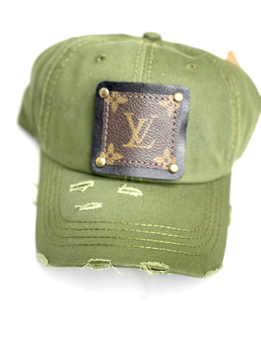 GG11 - Army Green Distressed Dad Hat Black/Antique - Patches Of Upcycling