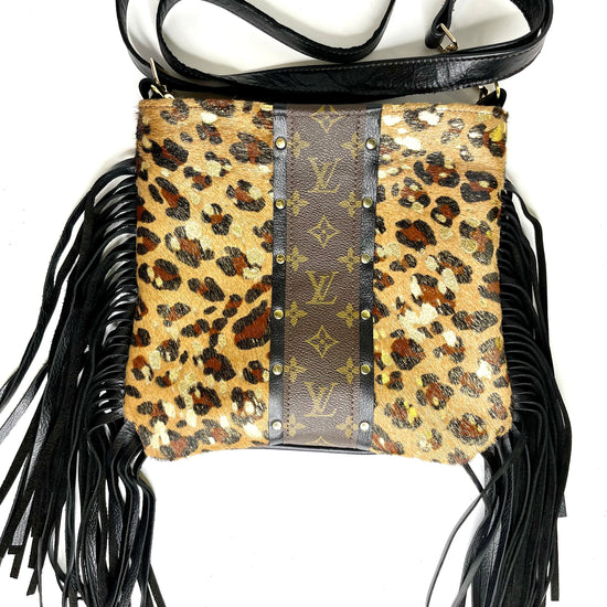 Medium Crossbody - Leopard in Acid Gold- with Black strip hardware Gold - Patches Of Upcycling