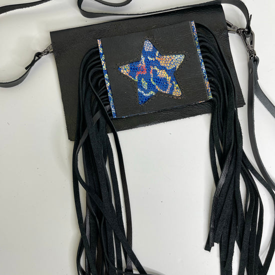Small Crossbody Star- multiple hide options - Patches Of Upcycling Yes Fringe / Snake Blue Handbags A Patch of Upcycling