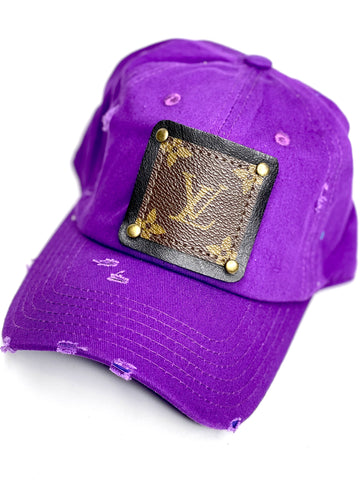 GG9 - Purple Distressed Dad Hat Black/Antique - Patches Of Upcycling