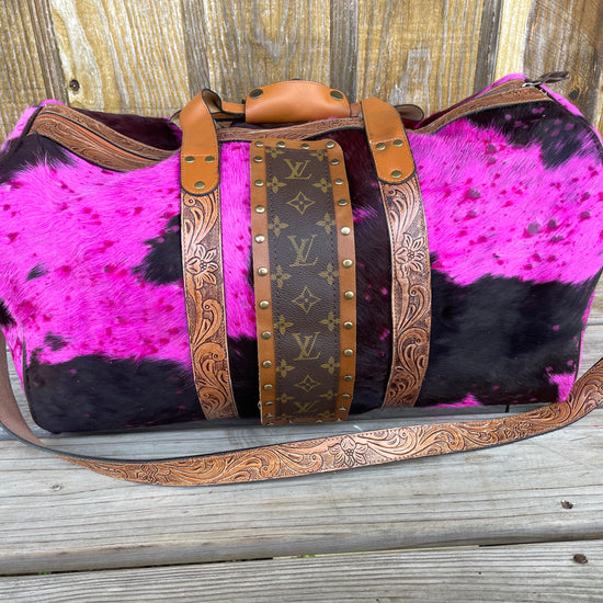 Large duffel HOH hot pink and black acid wash (4LV) - Patches Of Upcycling