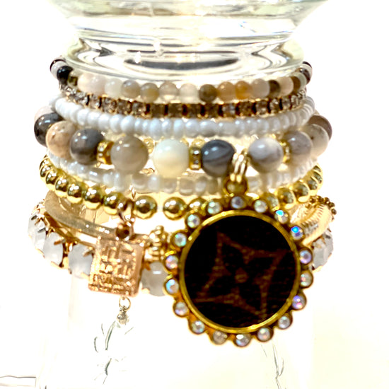Stone Agate in Browns- Stacked bracelet circle Gold AB - Patches Of Upcycling