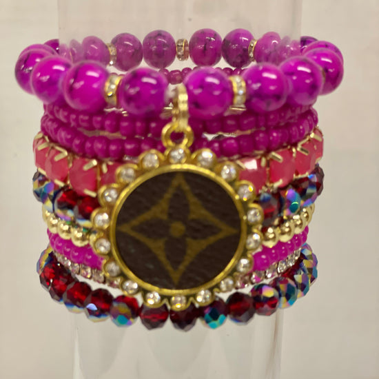 Pink Rave Stacked Bracelet set- Gold Clear - Patches Of Upcycling