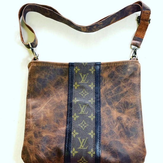 Medium Crossbody - Brown with Black Strip - Patches Of Upcycling No fringe Handbags Patches Of Upcycling