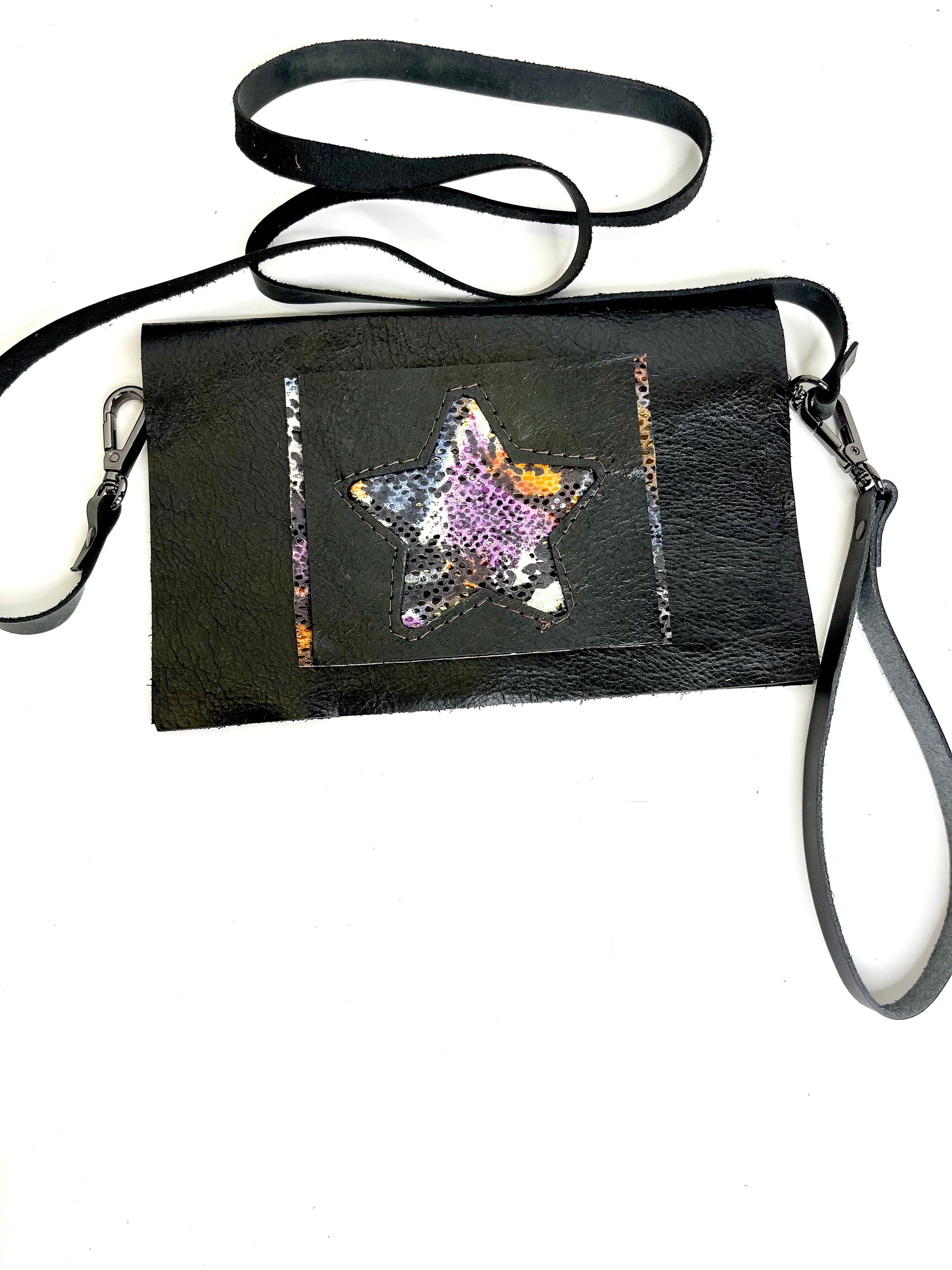 Small Crossbody Star- multiple hide options - Patches Of Upcycling No Fringe / Snake in Purple, Blue and Orange Handbags A Patch of Upcycling