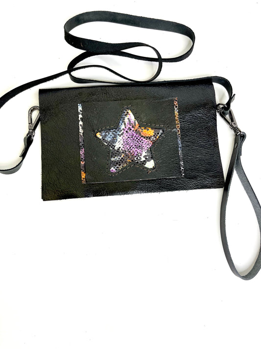 Small Crossbody Star- multiple hide options - Patches Of Upcycling No Fringe / Snake in Purple, Blue and Orange Handbags A Patch of Upcycling