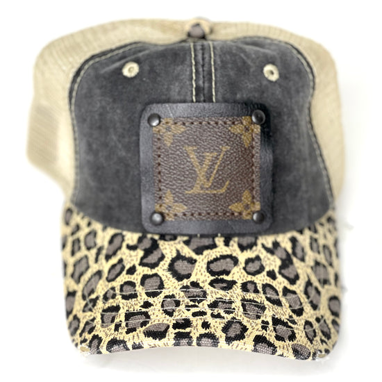 I2 Leopard bill in Twinkie, distressed, Cream back Black/Black - Patches Of Upcycling