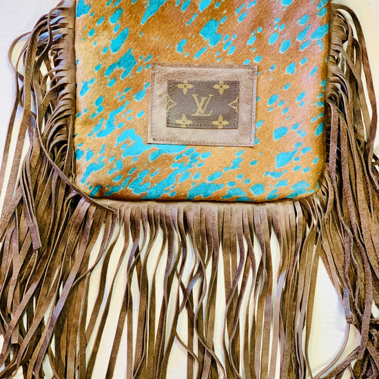 Medium Crossbody Turquoise Acid HOH Brown Patch - Patches Of Upcycling