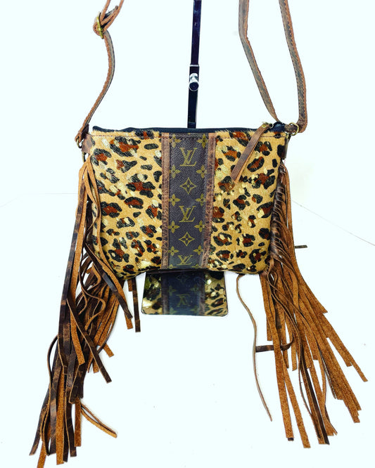 Medium Crossbody Leopard Acid Gold In Brown - Patches Of Upcycling