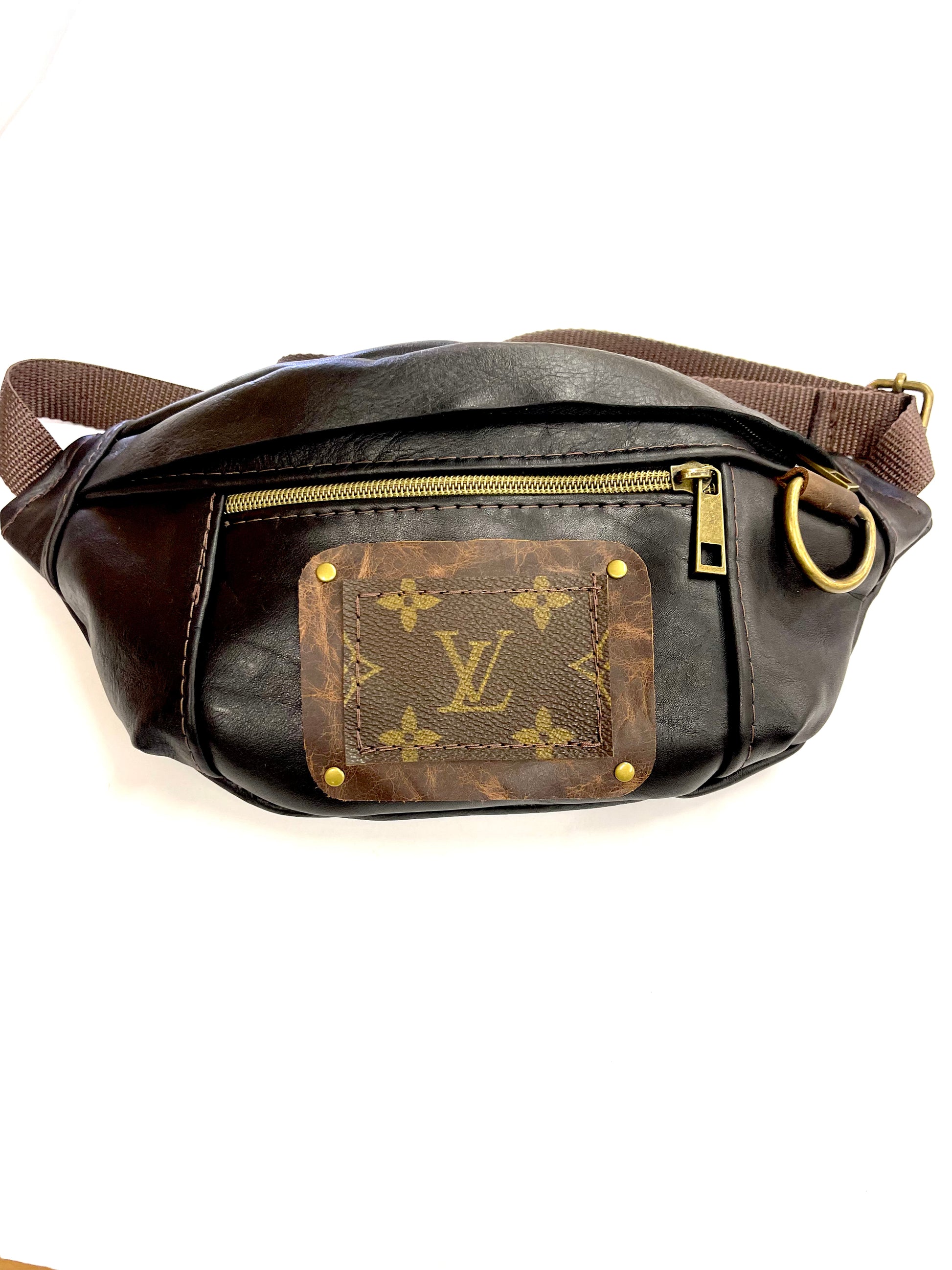 Adjustable Bum bag with a PATCH LV multiple color options - Patches Of Upcycling Black Patches Of Upcycling