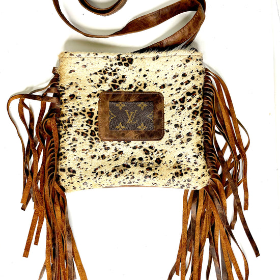 Medium Crossbody - Tiffany in Acid leopard - Brown with Patch - Patches Of Upcycling Yes fringe 2 sides Handbags Patches Of Upcycling