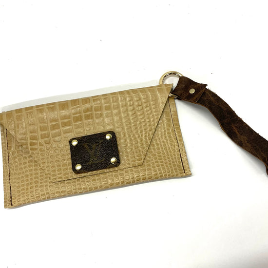 Embossed Croc Cream Petite Snap Wristlet - Patches Of Upcycling