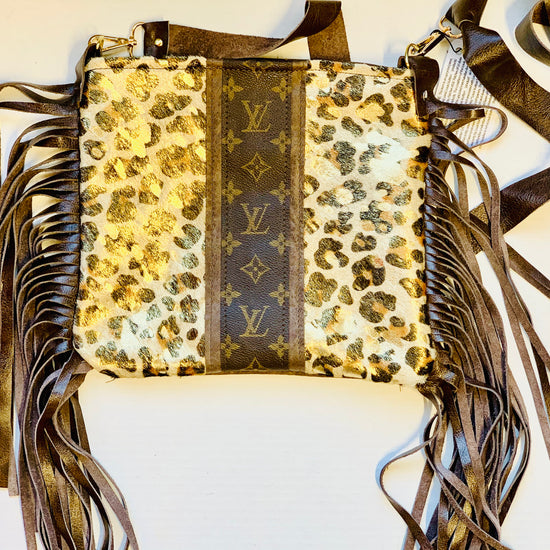 Medium Crossbody Leopard Acid Gold Strip Brown - Patches Of Upcycling Yes fringe Handbags Patches Of Upcycling