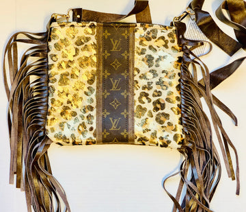 Medium Crossbody Leopard Acid Gold Strip Brown - Patches Of Upcycling Yes fringe Handbags Patches Of Upcycling