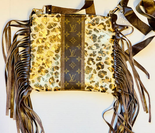 Medium Crossbody Leopard Acid Gold Strip Brown - Patches Of Upcycling Yes fringe Handbags Patches Of Upcycling